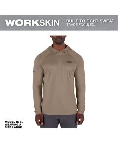 MLWM550N-L image(0) - Milwaukee Tool WORKSKIN Hooded Sun Shirt- Sandstone -L