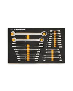 KDT86527 image(0) - GearWrench 28 Piece 72-Tooth 12 Point Metric Standard & Stubby Combination Ratcheting Wrench Set with Foam Storage Tray