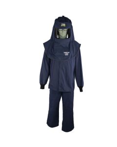 OBRLAN2STB-ES-M-HVSL image(0) - Oberon Suit Kit - Arc Flash - 12 Cal LAN&trade; - Comes with Hood with Hard Cap, Coat, Bib Overalls and  Hood Ventilation System w/Light - With Escape Strap - Color: Navy Blue - Size: Medium