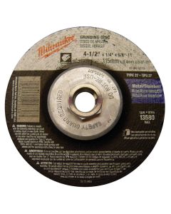 MLW49-94-4515 image(1) - Milwaukee Tool 4-1/2" x 1/4" x 5/8-11" Grinding Wheel (Type 27)