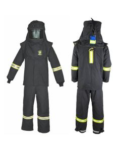 OBRTCG6B-ESL-M-HVSL image(0) - Oberon Suit Kit - Arc Flash - 100 Cal TCG&trade;  - Comes with Hood, Coat, Bib Coveralls and  Fresh Air Arc Flash Hood Ventilation System & Light - With Escape Strap - With Leg Zippers - Color: Black - Size: Medium