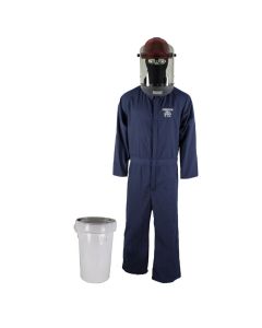 Oberon Bucket Kit - Arc Flash - 12 Cal TCG2P&trade; - Comes With Coveralls, Hard Cap, Face Shield, Balaclava & Storage Bucket - Color: Navy Blue - Size: Medium