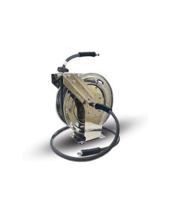 BluBird BluShield 3/8" Retractable Stainless Steel Pressure Washer Hose Reel with Aramid Braided Hose, Non Marking, 6' Lead-in Hose - 100 Feet