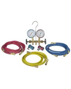 ROB48134B image(1) - Robinair R12 & R134A brass manifold, hose set and service couplers