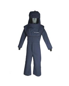 Oberon Suit Kit - Arc Flash - 40 Cal LAN&trade; - Comes with Hood with Hard Cap, Coat, Bib Overalls and Fresh Air Arc Flash Hood Ventilation System & Light - Color: Navy Blue - Size: 3XL