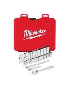 MLW48-22-9504-X image(0) - Milwaukee Tool 1/4" Drive 28pc Ratchet & Socket Set - Metric