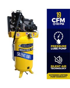 EMXESP05V08I1 image(0) - Emax Compressor 5 HP 1 PH 80 GALLON VERTICAL WITH AIR SILENCER-With Pressure Lube Pump