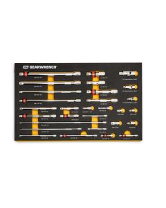 KDT86523 image(0) - GearWrench 29 Piece 1/4 Inch, 3/8 Inch, 1/2 Inch Drive Master Chrome Drive Tool Accessories Set with Foam Storage Tray