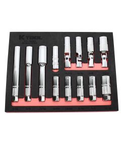 KTI22013 image(0) - K Tool International Spark Plug Socket Set 3/8 Inch Magnetic 13 Piece