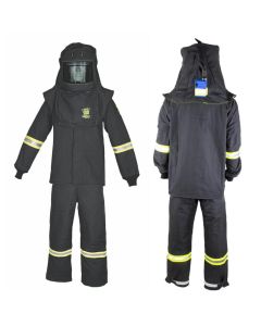 OBRTCG6B-TL-HVSL image(0) - Oberon Suit Kit - Arc Flash - 100 Cal TCG&trade;  - Comes with Hood, Coat, Bib Coveralls and Fresh Air Arc Flash Hood Ventilation System & Light - Color: Black - Size: Large Tall