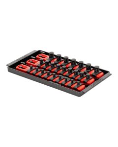 ERN8550 image(0) - Ernst 3 Rail Universal Twist Lock Socket Tray 8" Red, 25 Socket Clips - 9) 1/4", 9) 3/8" and 7) 1/2"