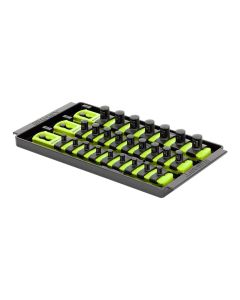 ERN8560HV image(0) - Ernst 3 Rail Universal Twist Lock Socket Tray 8" HI-VIZ, 25 Socket Clips - 9) 1/4", 9) 3/8" and 7) 1/2"