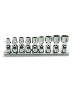KKNRS2445A-9 image(0) - Ko-ken USA Ko-ken 1/4 Sq. Dr. 12 point SAE Universal Chrome Socket set (3/16-9/16) - 9 pieces