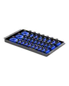 ERN8551 image(0) - Ernst 3 Rail Universal Twist Lock Socket Tray 8" Blue, 25 Socket Clips - 9) 1/4", 9) 3/8" and 7) 1/2"