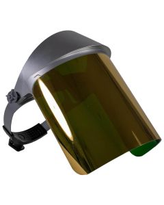 OBR156AFR image(0) - Oberon Face Shield with Ratcheting Headgear - Heat Reflective - Window: Dark Green Gold Anti-Fog