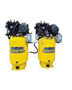 Emax Compressor Two 10HP 1ph 80 Gallon Vertical Solo Mounted Alternating Silent Air compressors-w/Pressure Lubricated pumps