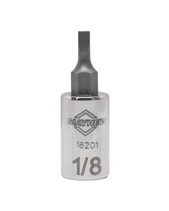 MAY16201 image(0) - Mayhew Mayhew 1/8-Inch Slotted Short Insert Socket Bit, 1/4-Inch Drive