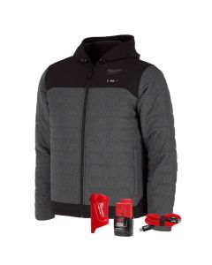 MLWM102G-212X image(1) - Milwaukee Tool M12 Heated Axis Hooded Jacket Kit with Hexon Heat Technology, 2X - Grey/Black