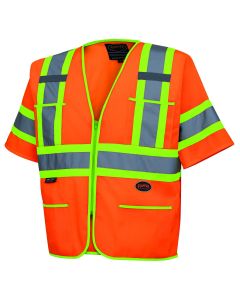 SRWV1023550U-L image(0) - Pioneer Pioneer - Polyester Tricot Sleeved Safety Vest - Hi-Vis Orange - Size Large