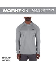 MLWM550G-L image(0) - Milwaukee Tool WORKSKIN Hooded Sun Shirt - GRAY L