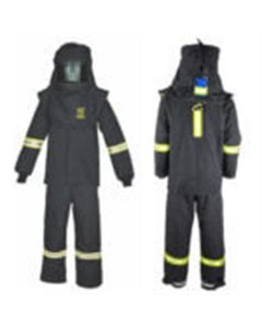 OBRTCG75B-ES-TL-HVSL image(0) - Oberon Suit Kit - Arc Flash - 75 Cal TCG&trade; - Comes with Hood, Coat, Bib Coveralls and  Fresh Air Arc Flash Hood Ventilation System & Light - With Escape Strap - Color: Black - Size: Large Tall