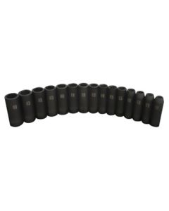 JSP78279 image(0) - J S Products 15 pc. 1/2 in. Drive Deep 6pt Impact Metric socket set