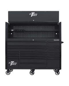Extreme Tools RX Series 72"W x 30"D Pro Hutch & 19 Drawer Roller Cabinet Combo; Matte Black w Black Drawer Pulls