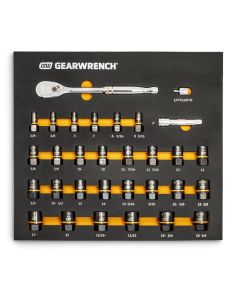 KDT86525 image(0) - GearWrench 31 Piece 3/8 Inch Drive 90T Ratchet and Bolt Biter Socket Set with Foam Storage Tray