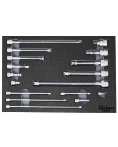 KKNKO-1046-GR image(0) - Ko-ken USA 1/4 Inch 3/8 Inch and 1/2 Inch Wobble-Fix Extension Bar Set in Foam - Gray