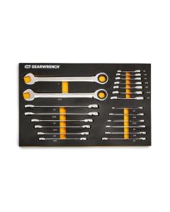 KDT86526 image(0) - GearWrench 21 Piece 72-Tooth 12 Point SAE Standard & Stubby Combination Ratcheting Wrench Set with Foam Storage Tray