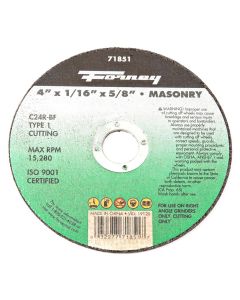 Forney Industries Cutting Wheel, Masonry, Type 1, 4 in x 1/16 in x 5/8 in