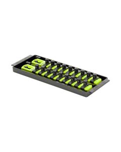 ERN8562HV image(0) - Ernst 2 Rail Universal Twist Lock Socket Tray 8", HI-VIZ, with 18) 3/8" Socket Clips