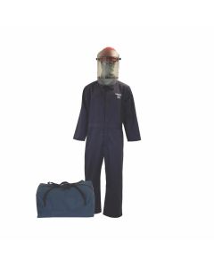 OBRHRC2-CCE-NB-L image(0) - Oberon Bag Kit - Arc Flash - 8 Cal HRC2&trade; - Comes With Coveralls, Canadian Hard Cap, Face Shield, Balaclava & Storage Bucket - Color: Navy Blue - Size: Large