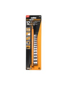 KDT81394 image(0) - GearWrench 12 Piece 1/4 Inch Drive 6 Point Stubby Socket Set Metric