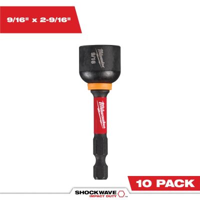 MLW49-66-4738 image(0) - Milwaukee Tool SHOCKWAVE Impact Duty 9/16” x 2-9/16” Magnetic Nut Driver BULK 10