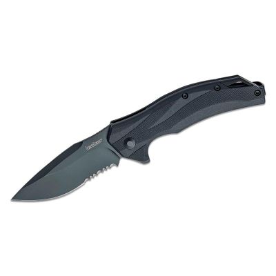 KER1645BLKST image(0) - Kershaw Lateral-Serrated Assisted Open Liner Lock Wide Drop Point Blade EDC Folding Pocket Knife - Black