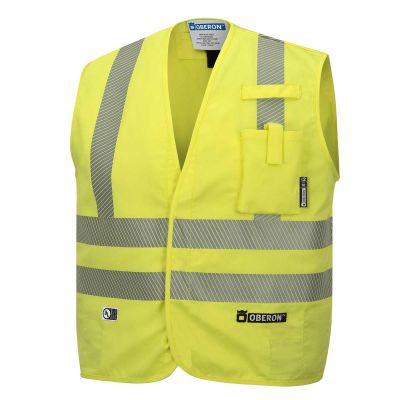 OBRZFA106-XL image(0) - OBERON Safety Vest - Hi-Vis FR/ARC-Rated 7.5 oz 88/12 - Snap Closure - Hi-Vis Yellow - Size: XL