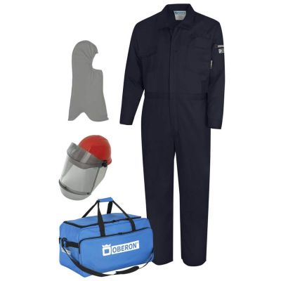 OBRTCG10-CKE-NB-3XL image(0) - Oberon Suit Kit - Arc Flash - 10 Cal TCG™ - Comes with Hard Cap and Face Shield, Balaclava, Coveralls, and Storage Bag - Color: Navy Blue - Size: 3XL