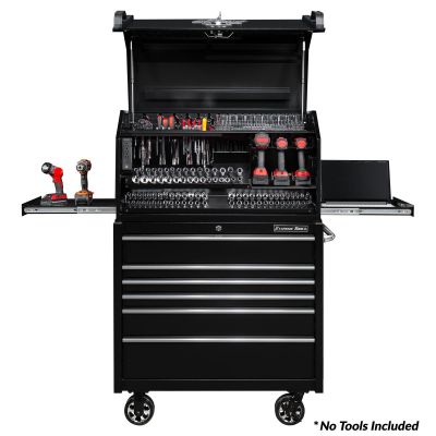EXTPWSRC4124TK image(0) - Extreme Tools PWS Series 41in W x 24in D Extreme Portable Workstation and 41in W x 25in D 6-Drawer Roller Cabinet Combo, Textured Black