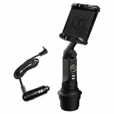 MIZTT-4S-PBT image(0) - ToughTested Power Boom powered Cupholder mount with universal Navigator Tablet holder. Single 12V Socket, Dual USB ports with heavy duty 12V power cord and plug