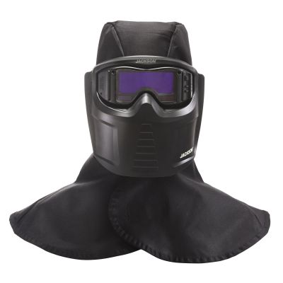 JCK46200 image(0) - Jackson Safety Jackson Safety - Welding Mask and Hood Kit - Auto Darkening - Thermoplastic - 1.38" x 3.54" Viewing Area - Shade 3/5-12 ADF - Black - Rebel Series