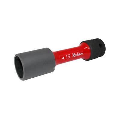 KKN14145PM.110-19 image(0) - Ko-ken USA 1/2 Sq. Dr. Wheel Nut Socket 19mm Extra Thin walled Length 110mm Color coded Protector