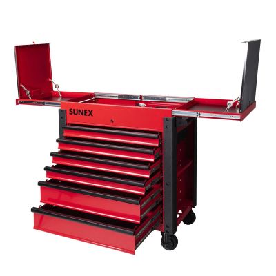 SUN8035XTFD image(0) - SUNEX 6-Drawer Slide Top Service Cart, Red