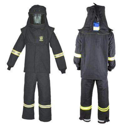OBRTCG6B-T4XL-HVSL image(0) - Oberon Suit Kit - Arc Flash - 100 Cal TCG™ - Comes with Hood, Coat, Bib Coveralls and Fresh Air Arc Flash Hood Ventilation System & Light - Color: Black - Size: 4XL Tall
