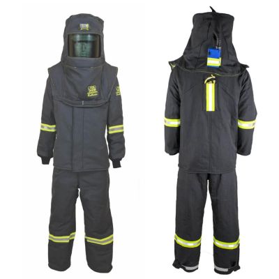 OBRTCG7B-ESL-3XL-HVSL image(0) - Oberon Suit Kit - Arc Flash - 140 Cal TCG™ - Comes with Hood, Coat, Bib Coveralls and Fresh Air Arc Flash Hood Ventilation System & Light - With Escape Strap - With Leg Zippers - Color: Black - Size: 3XL