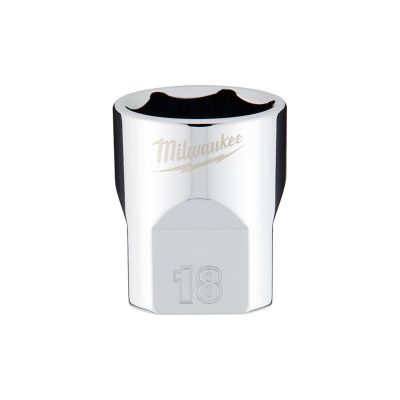MLW45-34-9088 image(0) - Milwaukee Tool 3/8" Drive 18mm Metric 6-Point Socket with FOUR FLAT Sides, Vanadium Steel, Chrome
