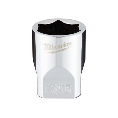 MLW45-34-9010 image(0) - Milwaukee Tool 1/4" Drive 9/16" SAE 6-Point Socket with FOUR FLAT Sides, Vanadium Steel, Chrome