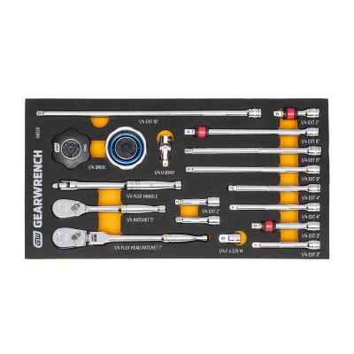KDT86520 image(0) - GearWrench 18 Piece 1/4 Inch 90-Tooth Ratchet & Drive Tool Set with Foam Storage Tray
