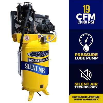 EMXESP05V08I1 image(0) - Emax Compressor 5 HP 1 PH 80 GALLON VERTICAL WITH AIR SILENCER-With Pressure Lube Pump