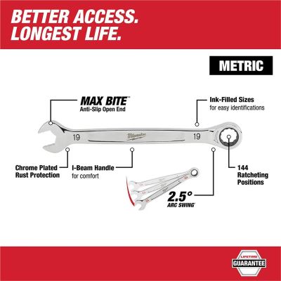 MLW45-96-9310 image(1) - Milwaukee Tool 10MM Metric Ratcheting Combination Wrench, 12-Point, Steel, Chrome
